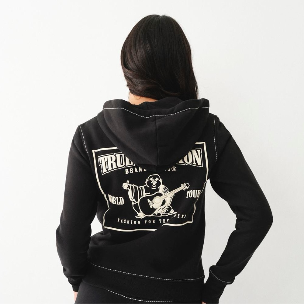 True Religion World Tour Zip Hoodie Women’s Large Black Buddha Graphic